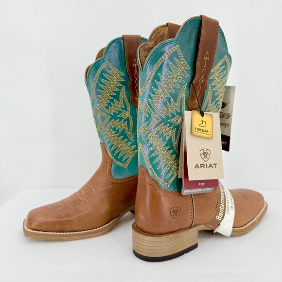 NWD Ariat Women's Odessa Brown/Metallic Turqueza Leather Western Boots Size 7B - Picture 6 of 15